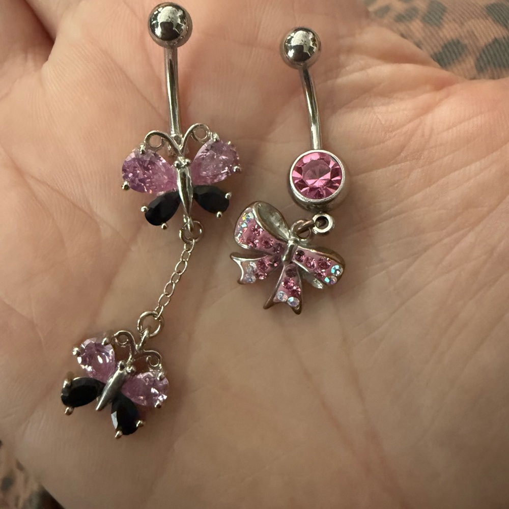 Source Unknown Pink and Black Butterfly Earrings
